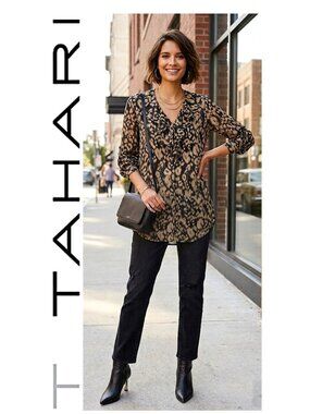 T TAHARI - Silk/cotton blend ruffle blouse